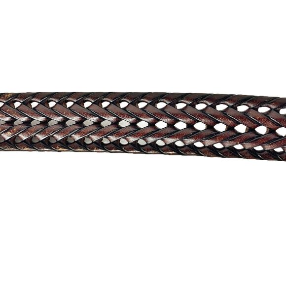 Fossil Braided Leather Brown Belt Size 40 / 100 1.25" W Silver Buckle Hardware - Picture 4 of 8